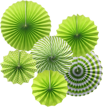 ADLKGG Party Hanging Paper Fans Set, Green Round Pattern Paper Garlands Decoration for Birthday Wedding Graduation Events Accessories, Set of 6