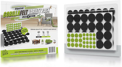 Slipstick Gorilla Felt 1 Inch Furniture Pads (88 Piece Combo) Premium Furniture Pads & Chair Leg Floor Protectors for Hardwood Floors & Hard Surfaces