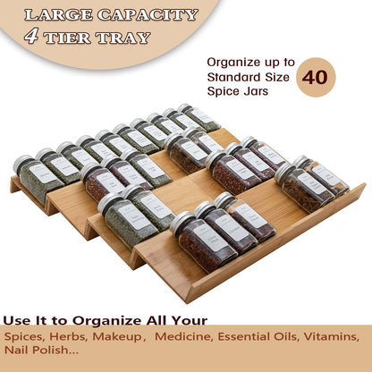 Bamboo Spice Rack Drawer Organizer - 8 Pieces Set- 9" Wide Per Piece - Combine Pieces Into 18" Wide Rack (9" or 18")