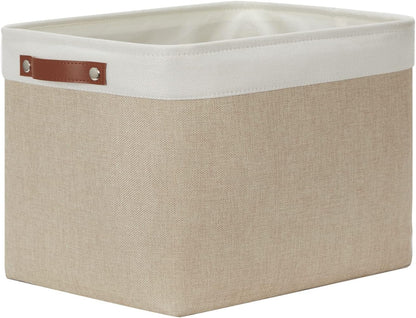 DULLEMELO Storage Baskets Large 16"x12"x12" Tall Rectangular Baskets Fabric Storage Bins for Organizing [1 Pack] Collapsible Linen Shelf Baskets for Clothes, Toys, Closet, Laundry (White&Khaki)