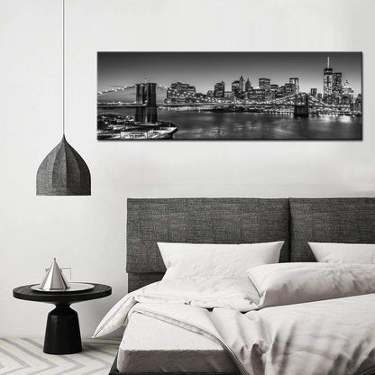 Biuteawal - Black and White Brooklyn Bridge Canvas Wall Art New York City Picture Print Manhattan Night Skyline Painting on Canvas Modern Home Office Wall Decoration Ready to Hang