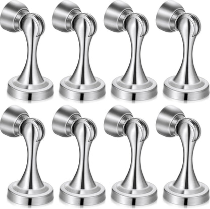 8 Pcs Magnetic Door Stoppers Stainless Steel Door Stops Magnetic Catch Holder with Screws for Wall Floor Mounted Wall Protector Hold (Silver)