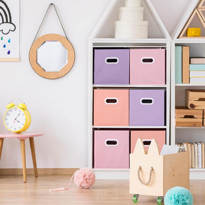 Stero Fabric Storage Cubes Bins, 11 inch Fun Colored Foldable Storage Baskets with Dual Plastic Handle for Home, Kids Room, Closet and Toys Organization, Multi Colored, Set of 6