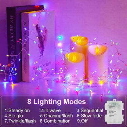 2 Pack Cluster Fairy Lights Battery Operated, Total 20Ft 400LED Christmas String Lights with Timer 8 Modes Twinkle Firecracker Fairy Lights for Garlands Tree Wedding Outdoor Decor (Multicolor)
