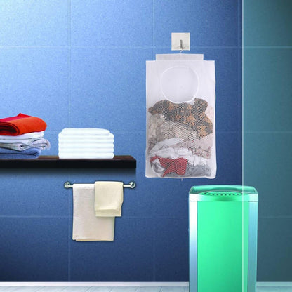 ALYER Breathable Mesh Laundry Hamper,Foldable Hanging Closet Storage Basket,Portable Space Saving Dirty Clothes Bag (White)