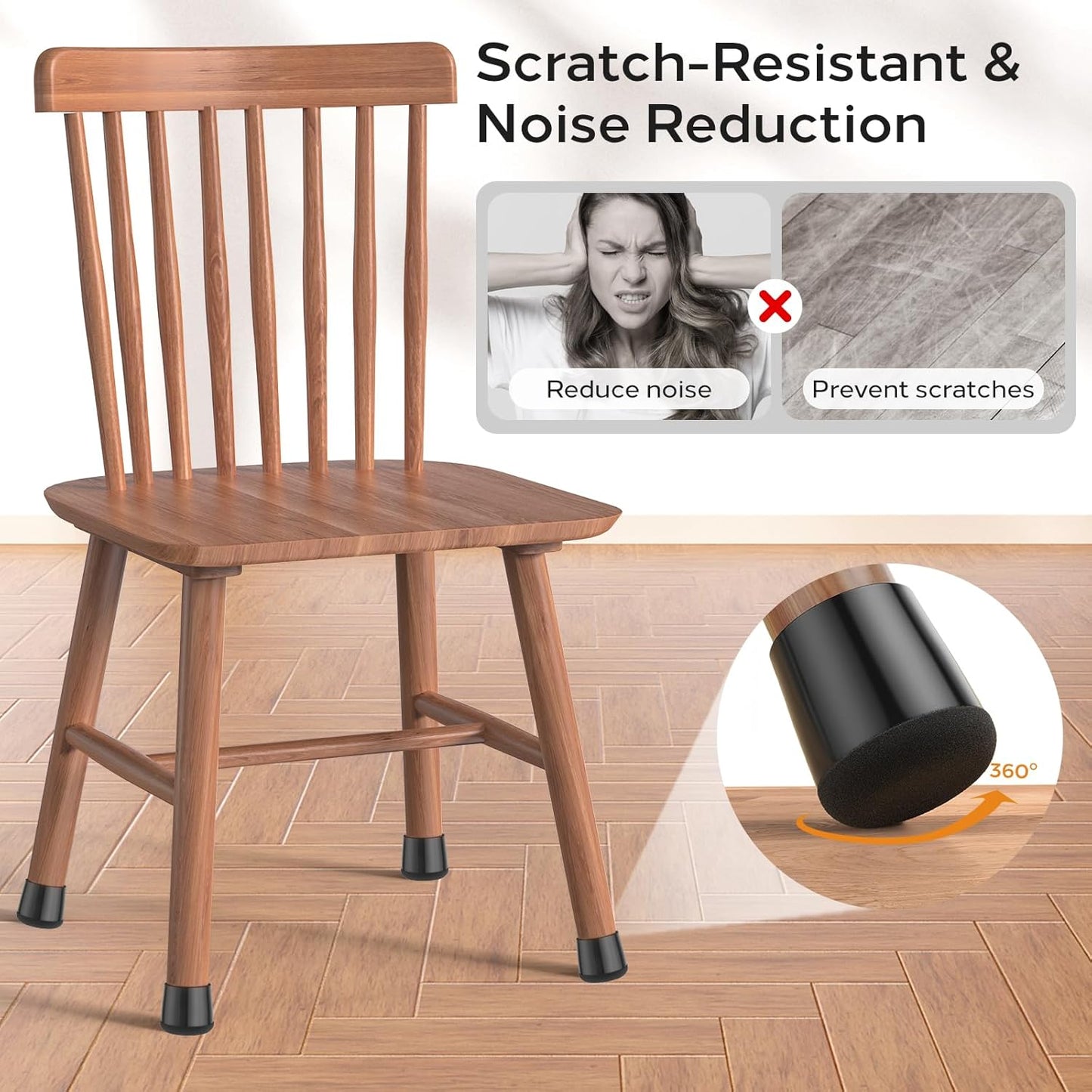 24 PCS Silicone & Felt Chair Leg Floor Protectors for Hardwood Floors - Furniture Pads, Chair Leg Covers/Cups - No Noise & Scratch-Proof - Round S (Fits 13/16"-1" / 20-25mm), Black