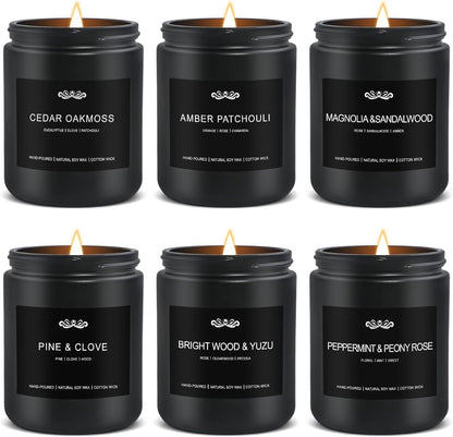 JXDLSQ 6 Pack Candles for Home Scented Aromatherapy Candles Gifts Set for Men, Men Candle Set, 42 oz 300 Hour Long Lasting Candles, Gifts for Mens, Birthday, Anniversary Present