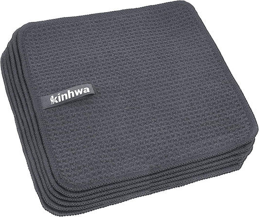 KinHwa Dish Cloths for Washing Dishes Kitchen Towels Microfiber Dish Towels for Kitchen Dish Towels Absorbent 8inch x 8inch 6 Pack (Gray, 8in x 8in)