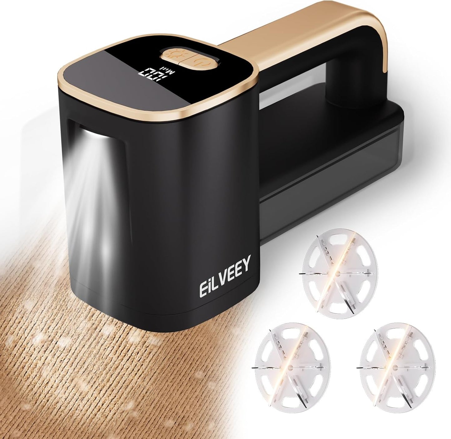 Rechargeable Lint Remover, Fabric Shaver Fuzz Remover, Sweater Shavers with 6-Leaf Blades, 3-Speeds Digital LED Display to Remove Pilling for Clothing and Furniture, Fuzz, Lint Ball, Black