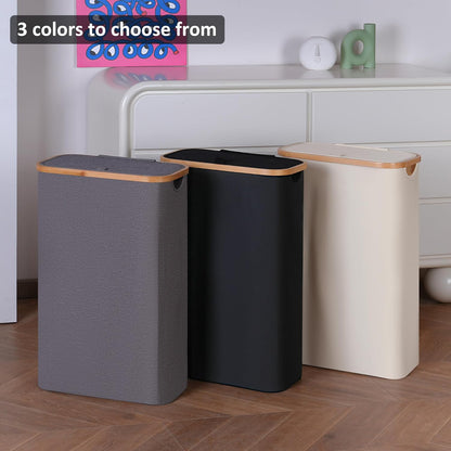 Slim Laundry Basket,60L Laundry Hamper with Lid, Tall Hamper for Laundry,Dirty Cloth Hamper with Bamboo Handle for Toys,Towels, Clothes Organizing,Grey