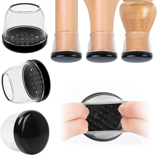 Ezprotekt 8 Pcs Large Clear Chair Leg Sliders for Carpet, Round Chair Glides for Rug, Teflon Furniture Pad Bar Stool Leg Protectors Caps - for Table, Couch, Desk Legs (XL Fit: 1-2/5" to 1-13/20")