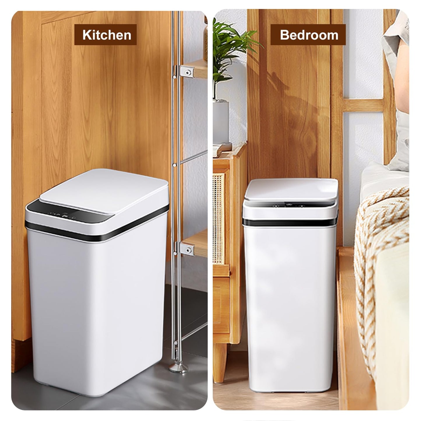 Yatmung Skinny Trash Can Automatic Touchless - 4 Gallons Motion Sensor Bathroom Trash Can - Electric, Slim, Plastic - Narrow Garbage Can with Lid - Thin Smart Trash Bin - 15.5 Liters (White)