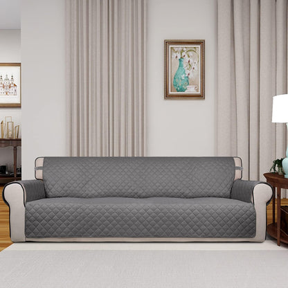 PureFit Reversible Quilted Sofa Cover, Water Resistant Slipcover Furniture Protector, Washable Couch Cover with Non Slip and Elastic Straps for Kids, Dogs, Pets (XX Large, Gray/Gray)