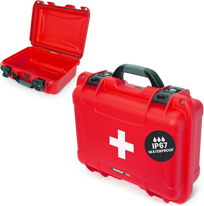 NANUK 920 Waterproof First Aid Box Empty – Durable, Medical First Aid Organizer Case, IP67-Rated, Dustproof, Impact-Resistant, and Floats (7.4" x 4.9" x 3.1") – Red