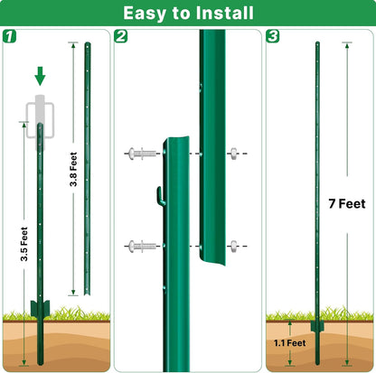 ARIFARO Sturdy Duty Metal Fence Posts 7 Feet assemblable,Pack of 10, No Digging Garden U Post for Wire Fencing Steel Poles for Yard, Outdoor