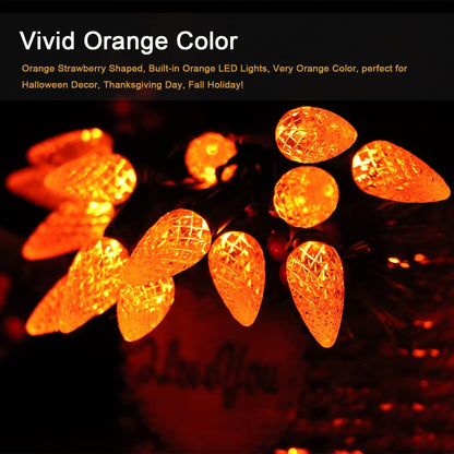 HUGSVIK 21Ft 50LED C6 Orange Lights for Halloween, 8 Mode Solar Halloween Lights Outdoor, Waterproof Solar Christmas Decorations for Halloween Thanksgiving Holiday Christmas Decor