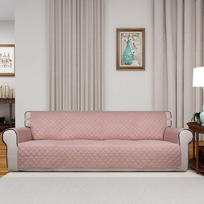 PureFit Reversible Quilted Sofa Cover, Water Resistant Slipcover Furniture Protector, Washable Couch Cover with Non Slip and Elastic Straps for Kids, Dogs, Pets (XX Large, Pink/Beige)