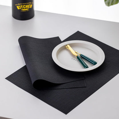 LEXMORE Placemats Set of 8 Vinyl/Plastic Woven Place Mats for Kitchen Table Indoor/Outdoor Washable Placemat Wipeable Dining Table Mats(Black)