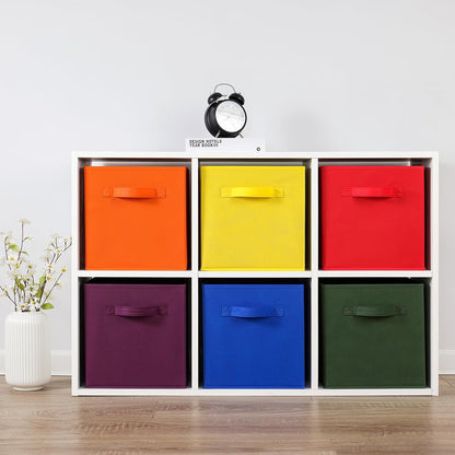 Stero 13x13x13 Inch Fabric Storage Bins 6 Pack Fun Colored Durable Storage Cubes with Handles Foldable Cube Baskets for Home, Kids Room, Closet and Toys Organization Orange-Multi Colors-2