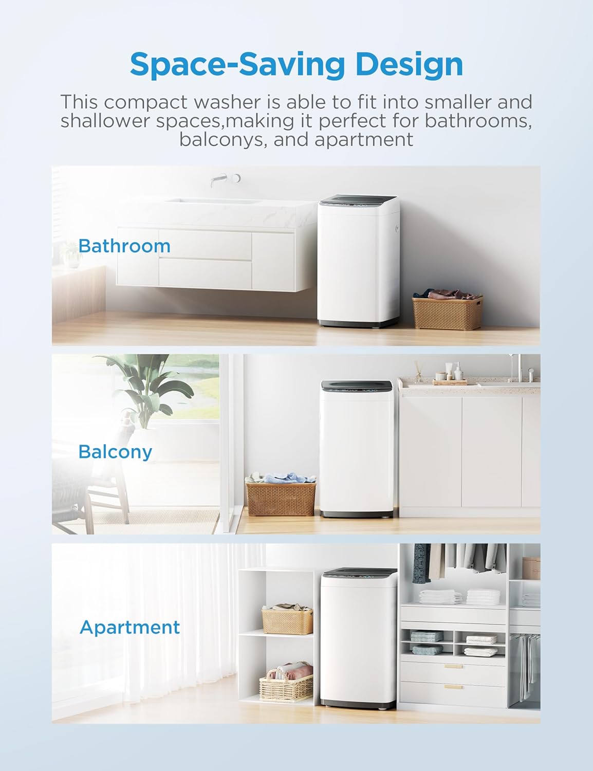 Midea MLTW09M1BWW Portable Washer with 6 Cycles, Drum Clean, Quick, Stainless Steel Tub, Transparent Lid, LED Display Washing Machine, 0.9 cu. ft, White