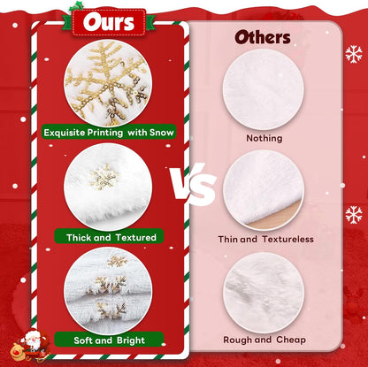 Christmas Tree Skirt 48Inch, Holiday Part Decorations for Christmas Tree, Whit Plush Glod Sequin Snowflake Tree Shirt for Xmas