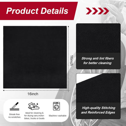200 Pcs Microfiber Cleaning Cloth 16x16 Inch Microfiber Towels for Car Ultra Absorbent Cleaning Rags Reusable Lint Free Streak Free Detailing Towel for Car Washing Drying Dusting (Black)