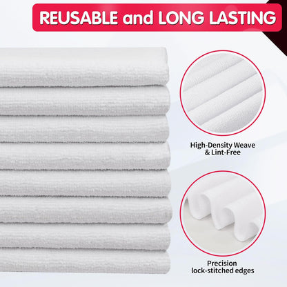 FIXSMITH White Microfiber Cleaning Cloth -Pack of 8, Highly Absorbent Cleaning Rags, 16"X12" All Purpose Cleaning Towels for Housekeeping, Kitchen, Car, Lint Free and Reusable Microfiber Towels