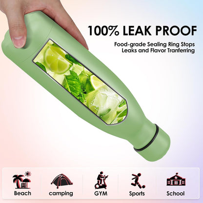 25oz Cola-Bottle Shaped Stainless Steel Leak-proof Water Bottle,Double Wall Vacuum Insulated Metal,Travel Mug For Sports Indoors & Outdoors,BPA-Free School Kids Flasks,Green(1 Pack)