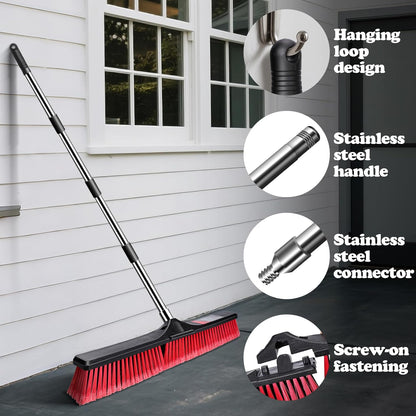 MASTERTOP 25'' Yard Broom, Heavy Duty Garden Broom with Stiff Bristles, Outdoor Sweeping Brush,Push Broom for Warehouse Garden Garage Factory Patio Deck Driveways
