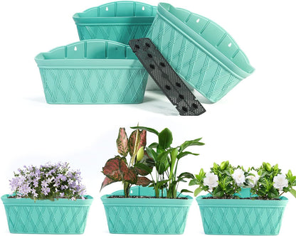 Sungmor 3 Pack Wall Hanging Planters, 16.5 Inch Railing Fence Hanging Flower Pots, Thickened Plastic Water Storage Plant Pot, Indoor Outdoor Garden Balcony Decor, Light Green Large Plant Basket