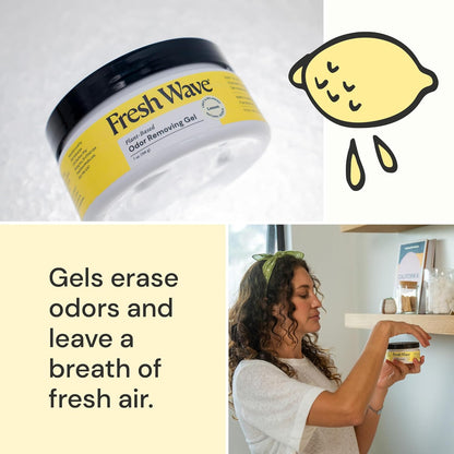 Fresh Wave Lemon Odor Removing Gel, 7 oz., Pack of 3 - Safer Odor Absorbers for Home, Natural Plant-Based Odor Eliminator, Every 7 oz. lasts 15-30 Days, For Cooking, Trash & Pets