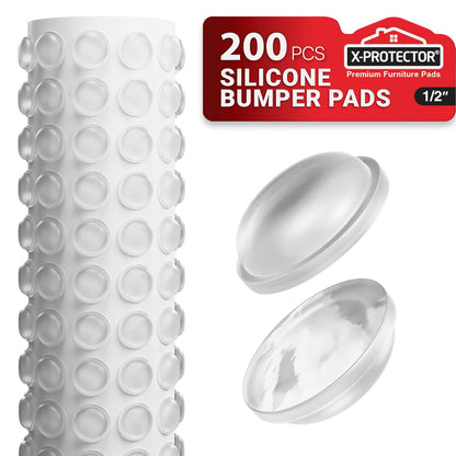 X-Protector Cabinet Door Bumpers 200 PCS – 1/2" Silicone Clear Bumpers – Ideal Cabinet Bumpers – Self-Adhesive Thick Door Silencer – Bumper Pads to Protect Glass & Other Surfaces!