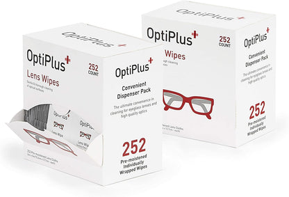 OptiPlus Eyeglass Lens Wipes l Pre-Moistened l Cleaning Wipes for Glasses, Smart Phones, Optical Lens, Goggles, and Watch Screen l Quick-Dry & Scratch-Free | 252 Count (504 Count (Pack of 1))