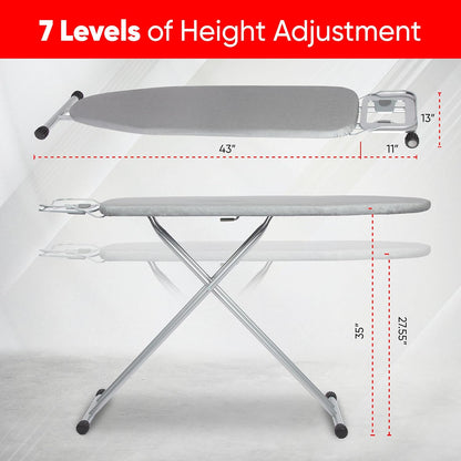 Ironing Board Full Size 54" L x 13" W, Foldable & Adjustable Height Iron Board with Heat-Resistant Cover and Iron Rest, Sturdy & Space-Saving Ironing Table for Home