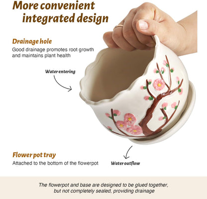 Ceramic Plant Pots with Drainage Holes and Saucers, Round Flower Pots for Indoor Plant, 3.9/5.2/6.7 Inches Small Flower Planters Set of 3