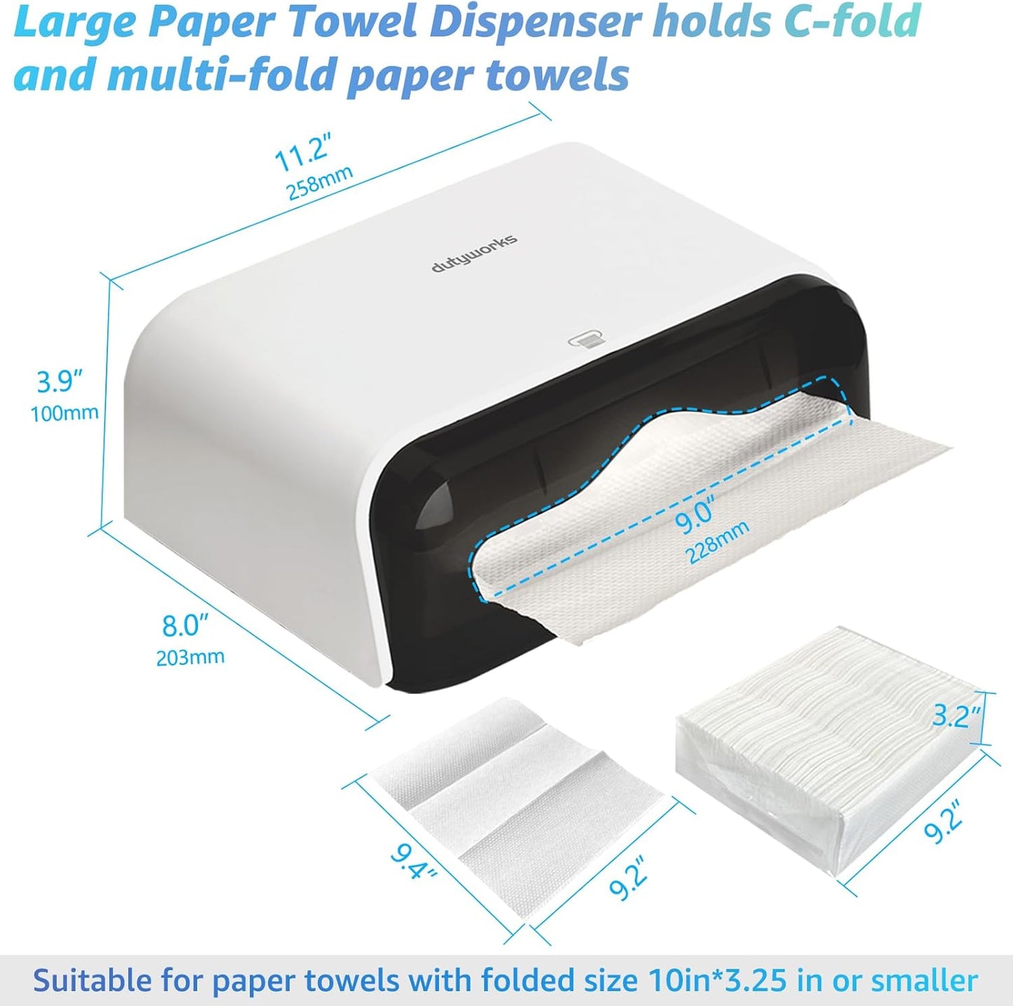 Paper Towel Dispenser Wall Mount, Multifold Paper Towel Holder Adhesive Hand Towel Dispenser for Bathroom Kitchen Commercial, White