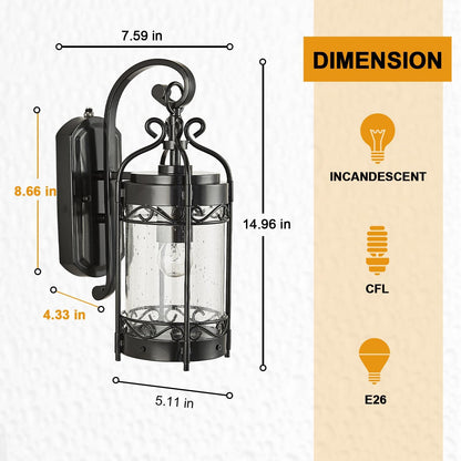 Dusk to Dawn Sensor Outdoor Wall Sconce,14.96" H Vintage Exterior Light Fixture with IP65 Waterproof,Classical European Style Porch Light with Bubble Glass for Garage Yards Patio
