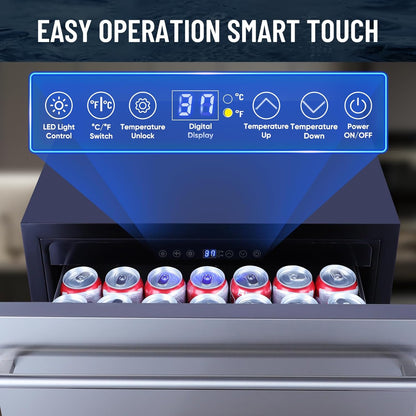 Outdoor Drawer Refrigerator, 24 Inch Undercounter Beverage Cooler Fridge with Stainless Steel Seamless Door Can Hold 154 Cans w/Powerful Cooling Compressor for Kitchen and Commercial