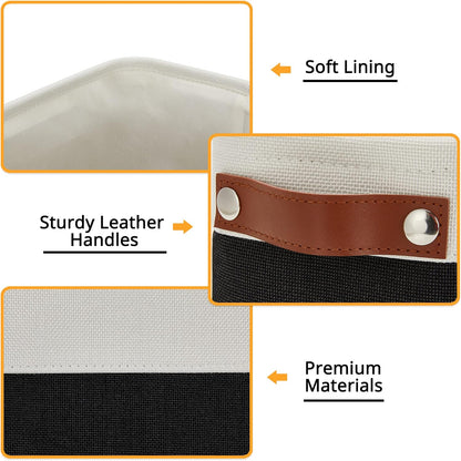 DULLEMELO Toilet Paper Storage Basket with Leather Handles, for Back of Toilet, Bathroom Storage for Towels & Paper (White & Black)