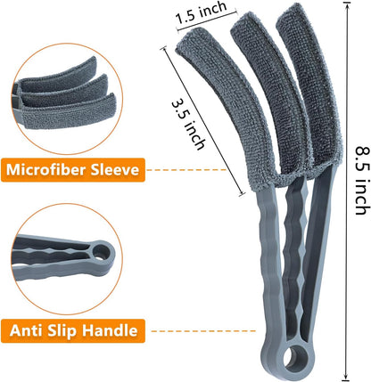 Microfiber Feather Duster, Window Blind Duster Brush, Blind Cleaner Tools for Window Blinds, Air Conditioner Vents, Fans, Car Vents - 1 Brush with 4 Microfiber Sleeves