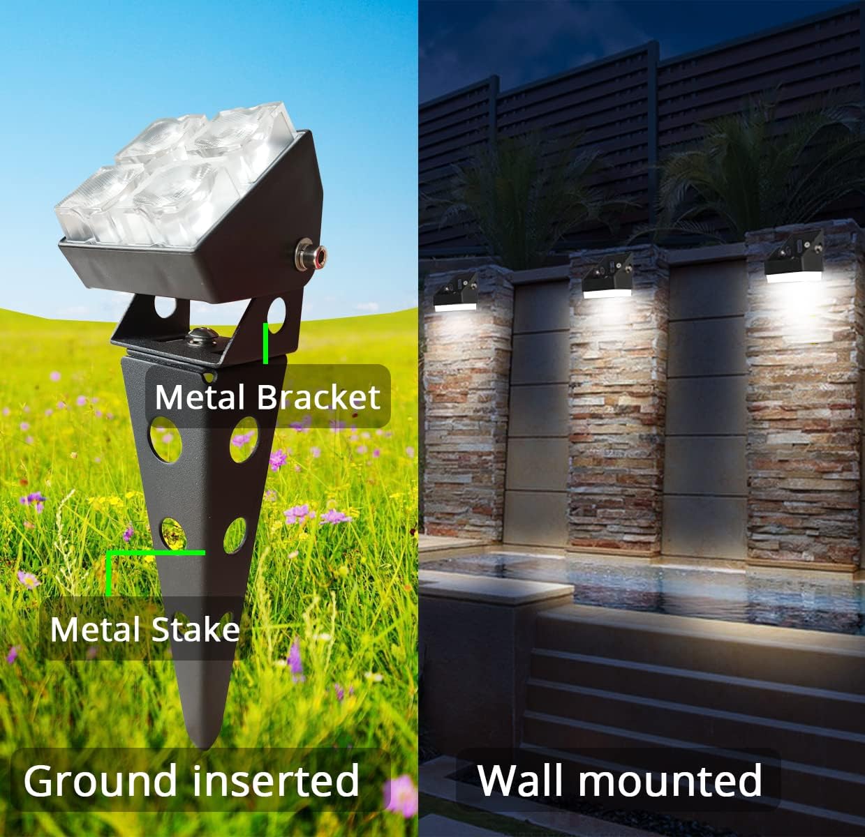 Solar Spot Lights Outdoor Waterproof IP65 Landscape Spotlights with Metal Stake 42ft Cable 3-in-1 Cool White Auto On/Off Dusk to Dawn Uplights for Flag Pole Trees Garden Yard Landscape Downlight