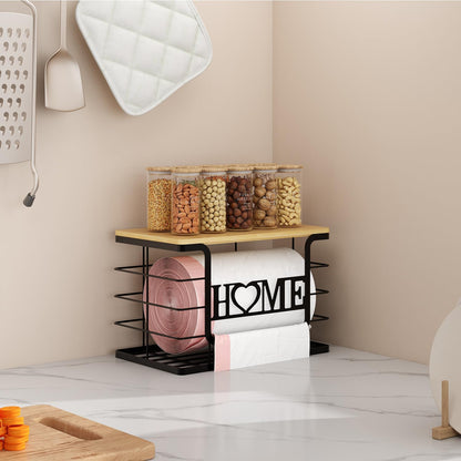 Trash Bag Holder, Thipoten Trash Bags Dispenser with Bamboo Top, Suitable for Garbage Bags Purchased Online or Supermarket, Perfect Storage Organizers for Cabinet, Under Sink (Black, Large)