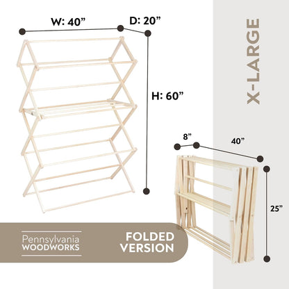 Pennsylvania Woodworks Clothes Drying Rack: Solid Maple Hardwood Laundry Rack for Bedding, Blankets, Towels & More, Heavy Duty, Folding Drying Rack Made in USA, No Assembly Needed, Extra Large