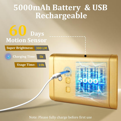 Battery Operated Wall Sconce Set of 2: 5000mAh Rechargeable Motion Sensor Night Light Indoor, 3CCT Dimmable Wireless Wall Lights Magnetic LED Up and Down Wall Lamp for Bedroom Closet Stair, Gold