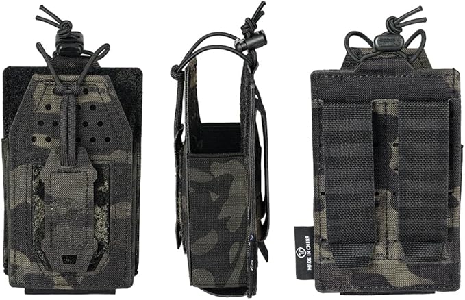 Tactical Radio Holster Molle Radio Pouch Universal Radio Holder For Walkie Talkie Motorola BaoFeng UV-5R BF-F8HP Adjustable Storage Rifle Magazine Pouch(camo black)