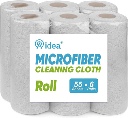 AIDEA Microfiber Cleaning Cloth 330 Sheets 6 Roll, Grey Microfiber Towels for Cars, Shop Towels, Shop Rags Washable, Cleaning Rags Reusable Paper Towels for Automotive, Workshops, House,11×9"