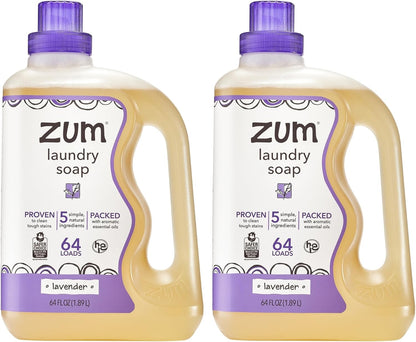 Indigo Wild Zum Clean Laundry Soap - Plant-Based Liquid Laundry Soap - Contains Baking Soda, Essential Oils & Saponified Coconut Oil - Lavender Scent - 64 fl oz (2 Pack)