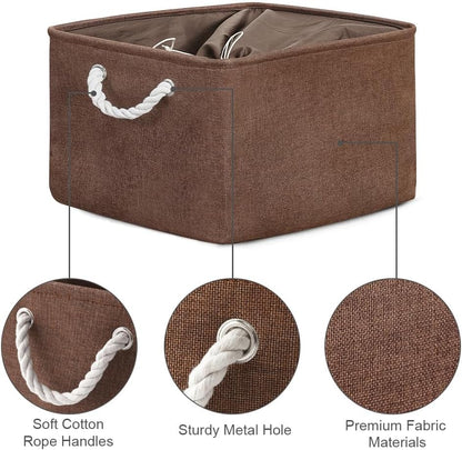 TheWarmHome Organization and Storage Basket for Organizing - 17x14x10 inch 3 Pack Fabric Storage Cubes, Collapsible Storage Bins for Shelves Closet Organizer Toy Gift Cloth (Brown)