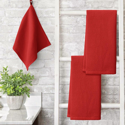 Artoid Mode 100% Cotton Dark Red Waffle Weave Kitchen Dish Cloths, 13x28 Inch Ultra Soft Absorbent Quick Drying Kitchen Dish Towels Set of 4