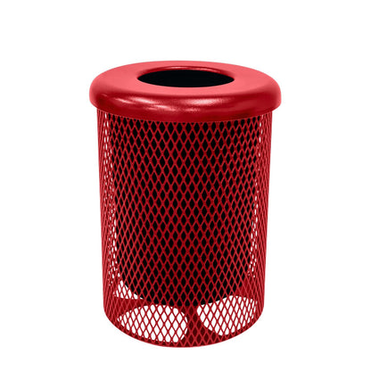 COATEDOUTDOORFURNITURE RFT-TXTRED Heavy Duty Round Trash Receptacle with Flat Top, Liner Included, 32 Gallon, Textured Red, Made in America